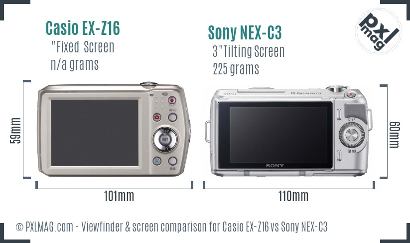 Casio EX-Z16 vs Sony NEX-C3 Screen and Viewfinder comparison