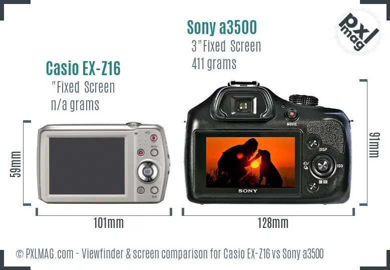 Casio EX-Z16 vs Sony a3500 Screen and Viewfinder comparison
