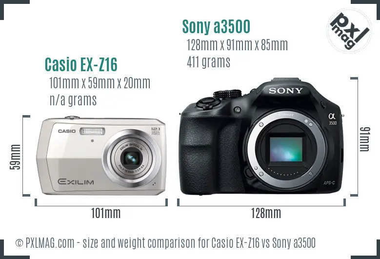 Casio EX-Z16 vs Sony a3500 size comparison
