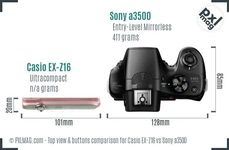 Casio EX-Z16 vs Sony a3500 top view buttons comparison