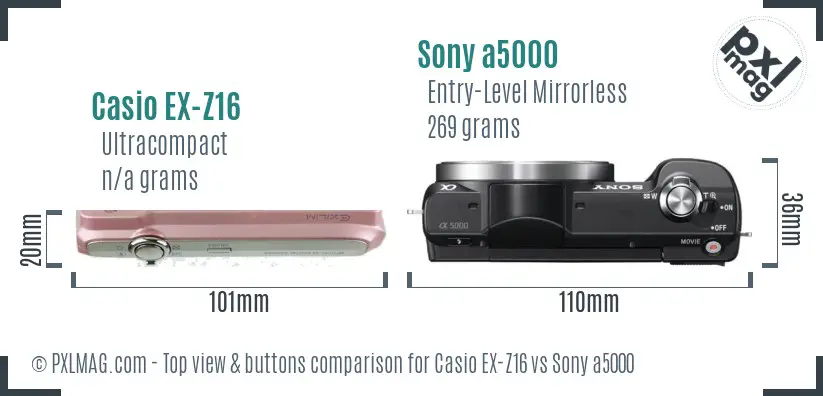 Casio EX-Z16 vs Sony a5000 top view buttons comparison