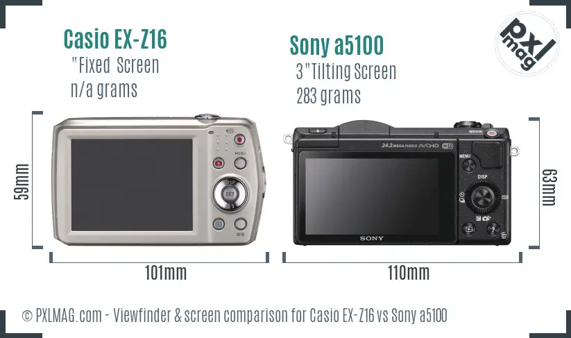 Casio EX-Z16 vs Sony a5100 Screen and Viewfinder comparison