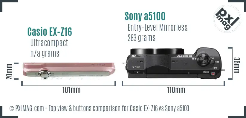 Casio EX-Z16 vs Sony a5100 top view buttons comparison