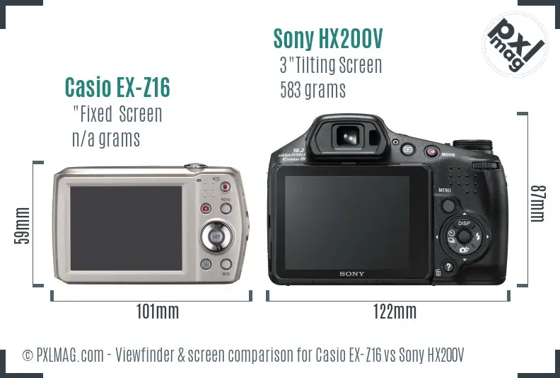 Casio EX-Z16 vs Sony HX200V Screen and Viewfinder comparison