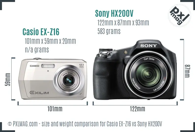 Casio EX-Z16 vs Sony HX200V size comparison