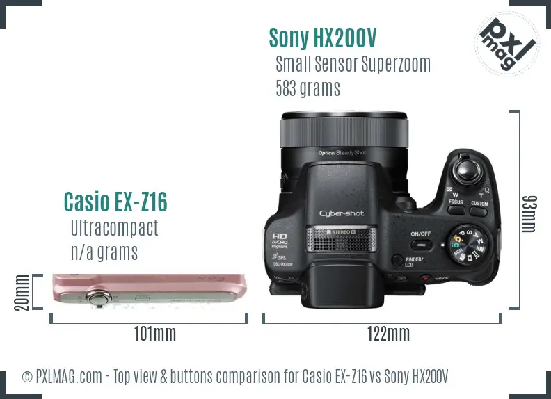 Casio EX-Z16 vs Sony HX200V top view buttons comparison