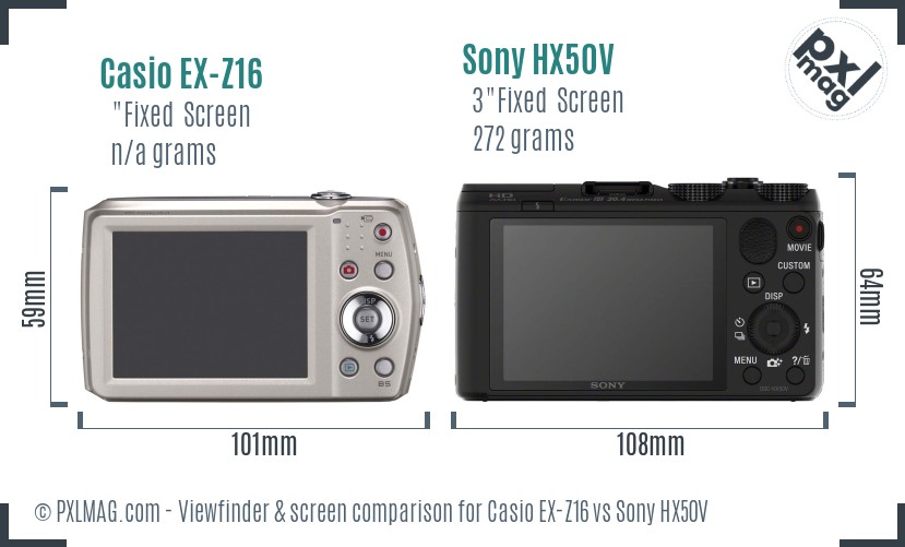 Casio EX-Z16 vs Sony HX50V Screen and Viewfinder comparison