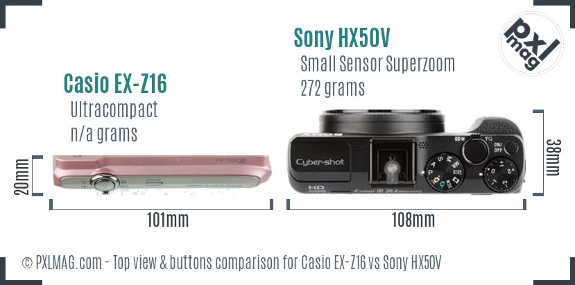 Casio EX-Z16 vs Sony HX50V top view buttons comparison