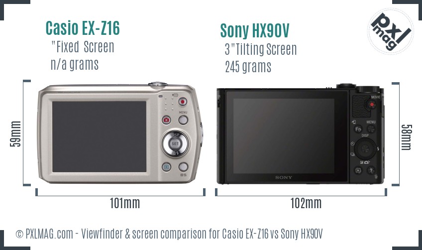 Casio EX-Z16 vs Sony HX90V Screen and Viewfinder comparison