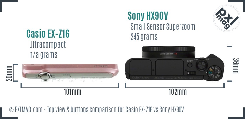 Casio EX-Z16 vs Sony HX90V top view buttons comparison