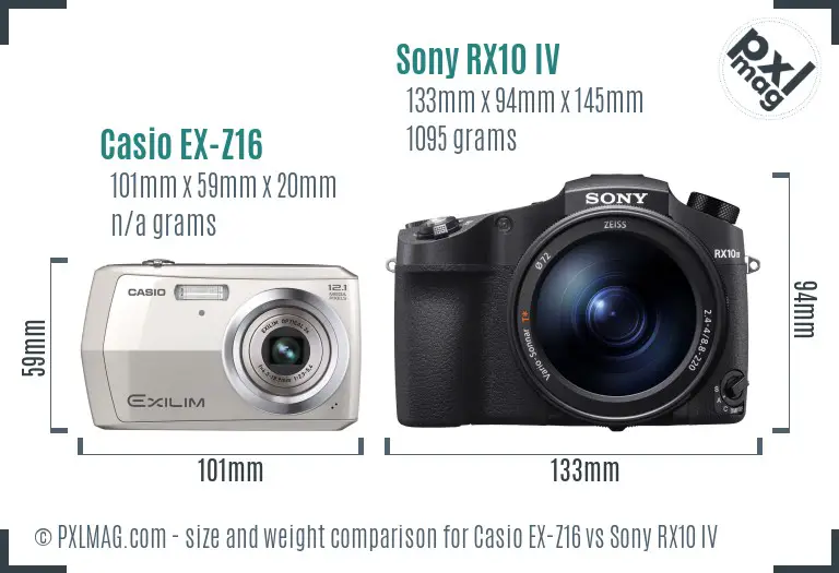 Casio EX-Z16 vs Sony RX10 IV size comparison