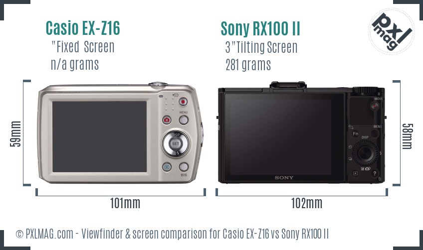 Casio EX-Z16 vs Sony RX100 II Screen and Viewfinder comparison