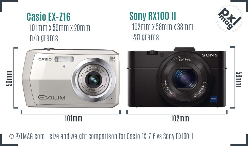 Casio EX-Z16 vs Sony RX100 II size comparison