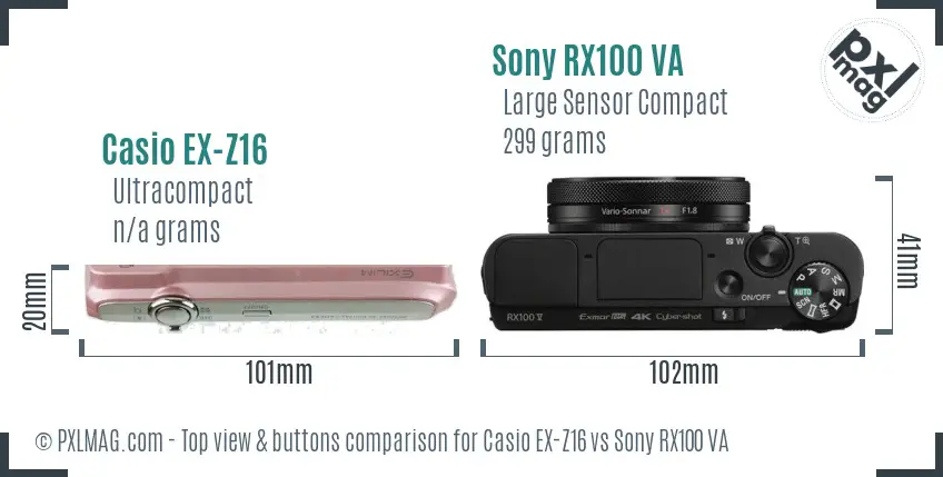 Casio EX-Z16 vs Sony RX100 VA top view buttons comparison
