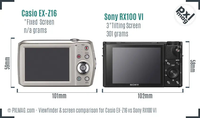 Casio EX-Z16 vs Sony RX100 VI Screen and Viewfinder comparison Casio EX-Z16 vs Sony RX100 VI Screen and Viewfinder comparison