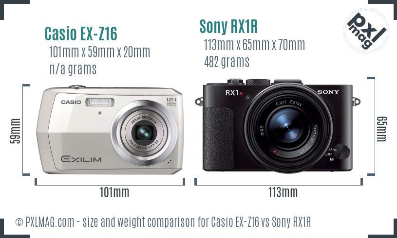 Casio EX-Z16 vs Sony RX1R size comparison