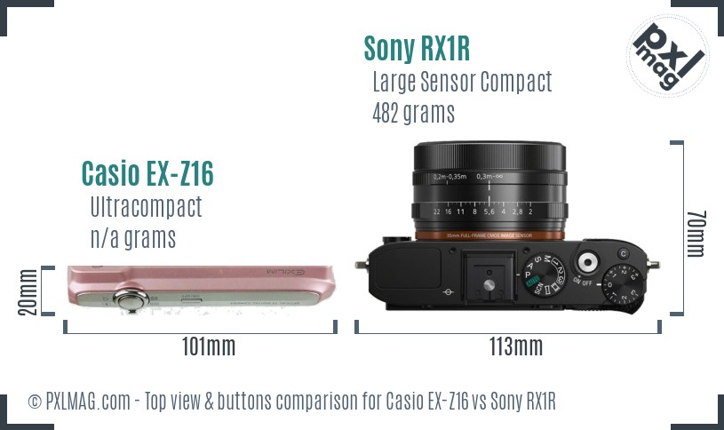 Casio EX-Z16 vs Sony RX1R top view buttons comparison
