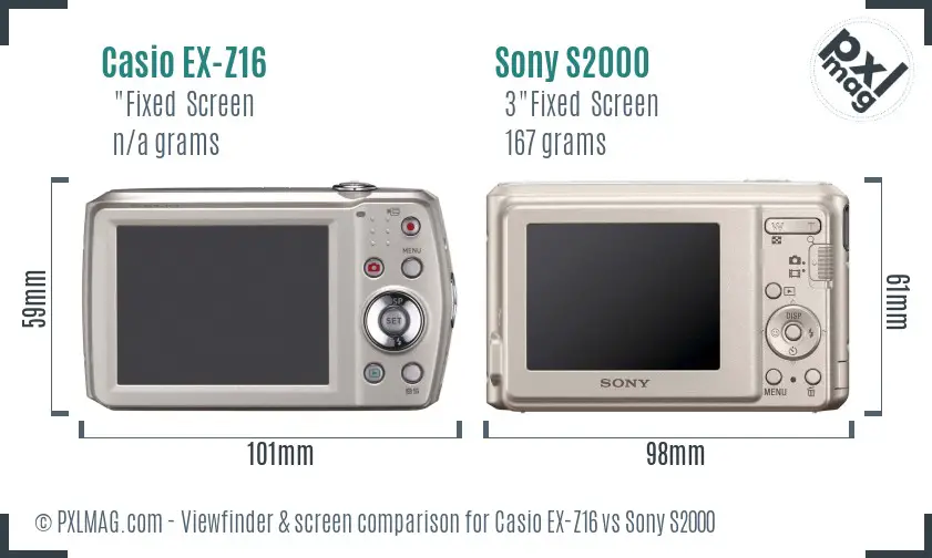 Casio EX-Z16 vs Sony S2000 Screen and Viewfinder comparison Casio EX-Z16 vs Sony S2000 Screen and Viewfinder comparison