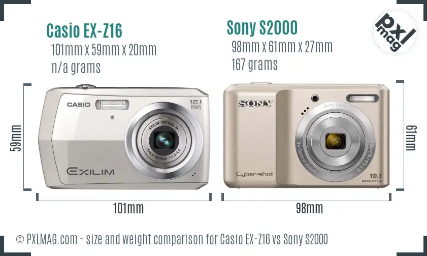 Casio EX-Z16 vs Sony S2000 size comparison Casio EX-Z16 vs Sony S2000 size comparison