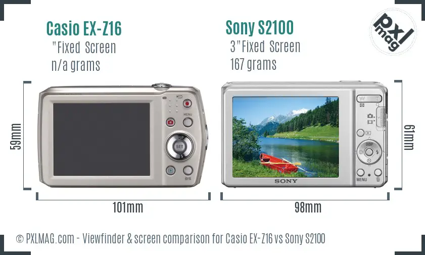 Casio EX-Z16 vs Sony S2100 Screen and Viewfinder comparison