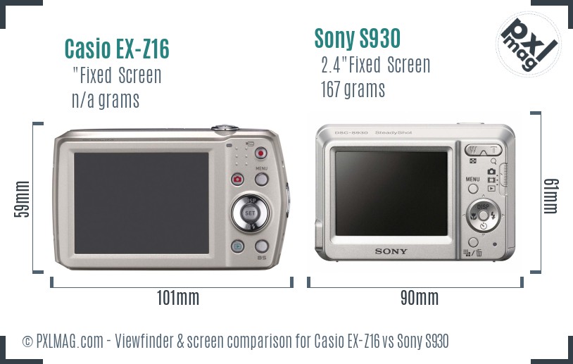 Casio EX-Z16 vs Sony S930 Screen and Viewfinder comparison