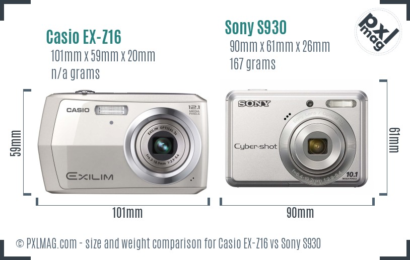 Casio EX-Z16 vs Sony S930 size comparison