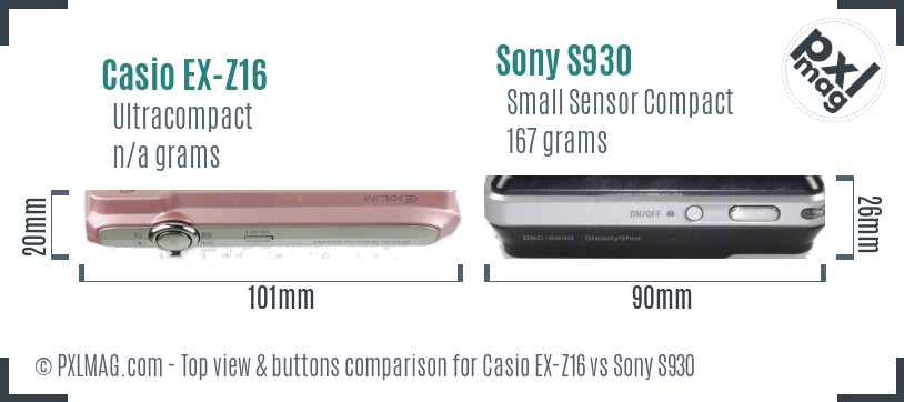 Casio EX-Z16 vs Sony S930 top view buttons comparison