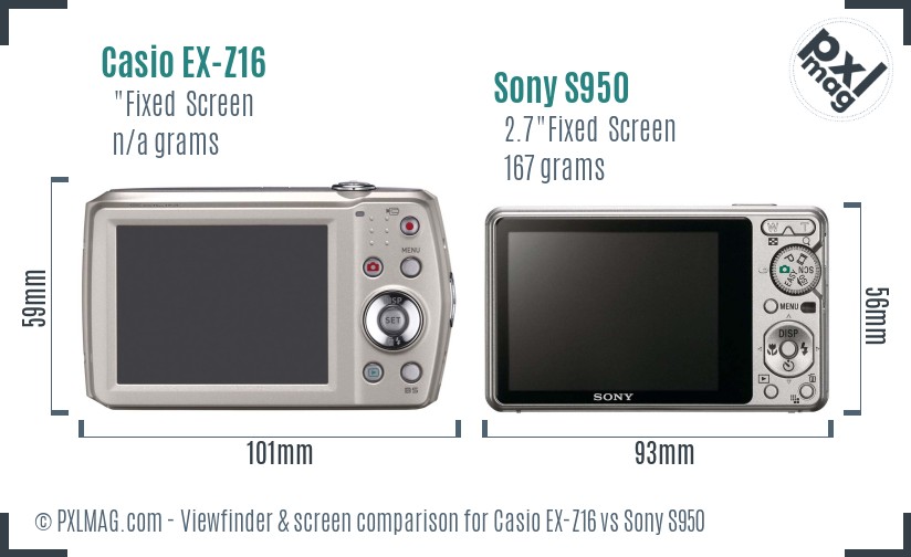 Casio EX-Z16 vs Sony S950 Screen and Viewfinder comparison