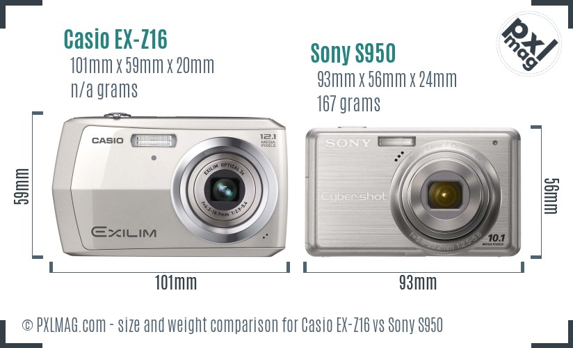 Casio EX-Z16 vs Sony S950 size comparison