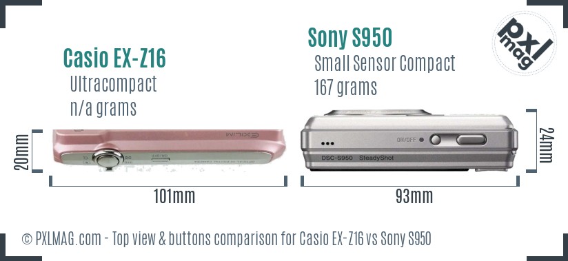 Casio EX-Z16 vs Sony S950 top view buttons comparison