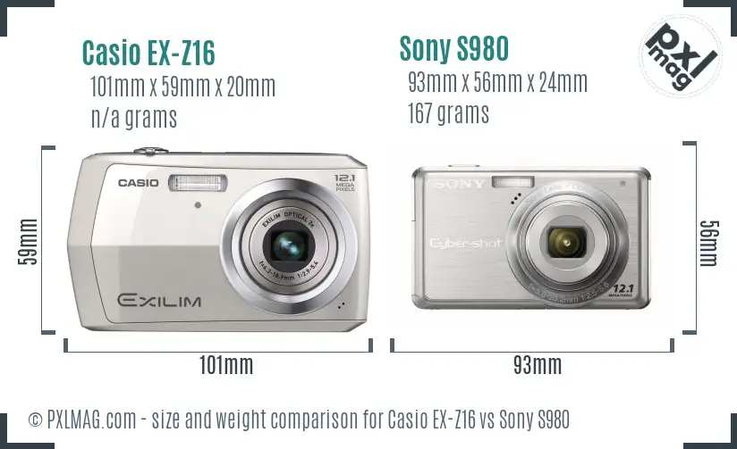 Casio EX-Z16 vs Sony S980 size comparison