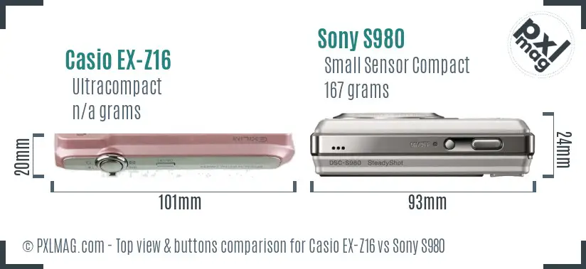 Casio EX-Z16 vs Sony S980 top view buttons comparison