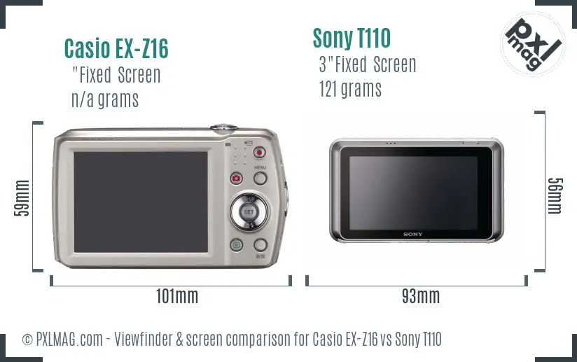 Casio EX-Z16 vs Sony T110 Screen and Viewfinder comparison Casio EX-Z16 vs Sony T110 Screen and Viewfinder comparison