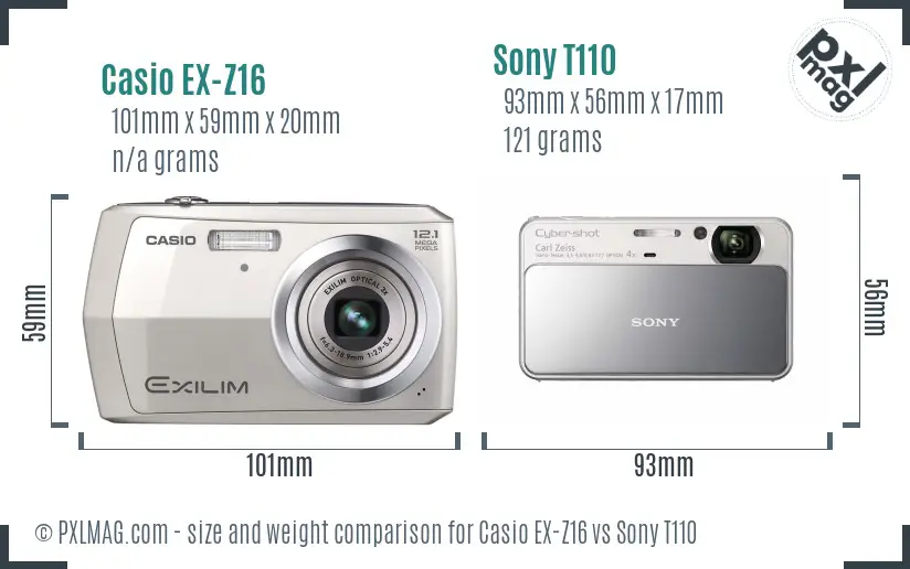 Casio EX-Z16 vs Sony T110 size comparison Casio EX-Z16 vs Sony T110 size comparison