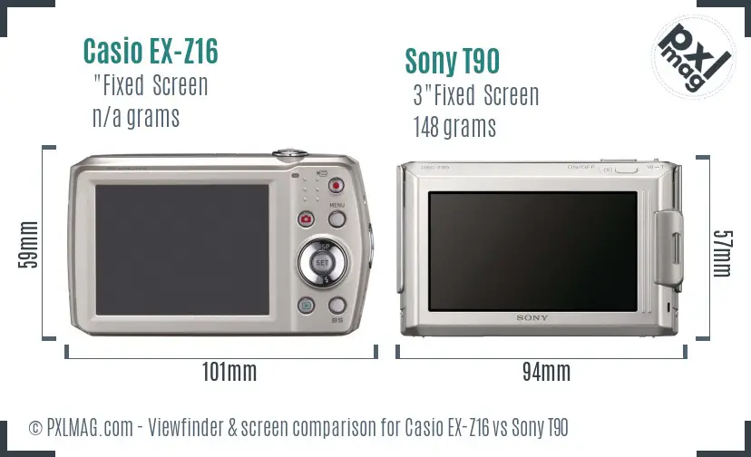 Casio EX-Z16 vs Sony T90 Screen and Viewfinder comparison