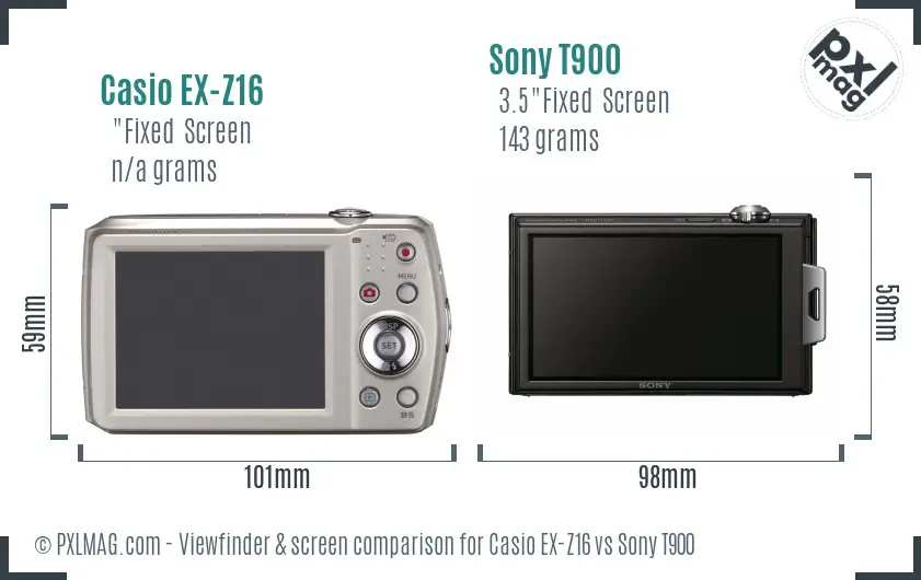 Casio EX-Z16 vs Sony T900 Screen and Viewfinder comparison