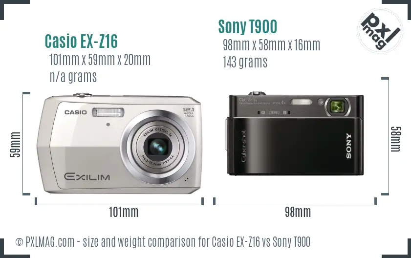 Casio EX-Z16 vs Sony T900 size comparison