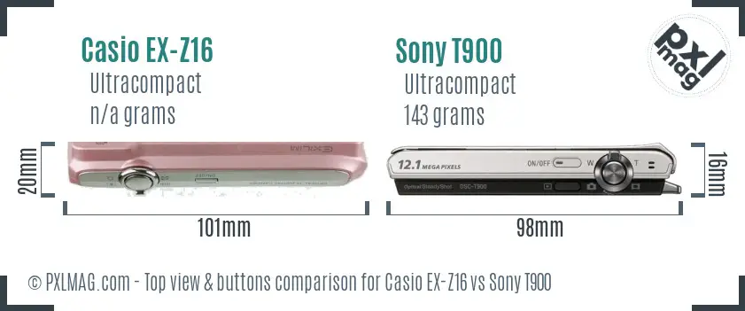 Casio EX-Z16 vs Sony T900 top view buttons comparison