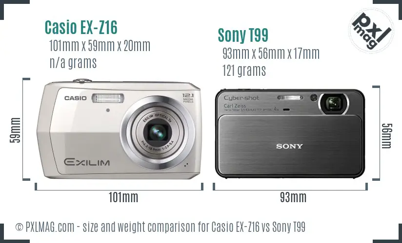 Casio EX-Z16 vs Sony T99 size comparison Casio EX-Z16 vs Sony T99 size comparison