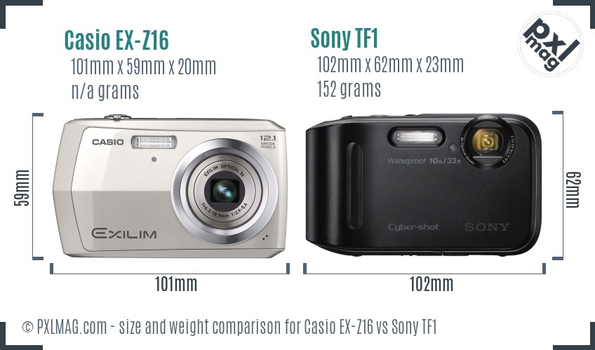 Casio EX-Z16 vs Sony TF1 size comparison Casio EX-Z16 vs Sony TF1 size comparison