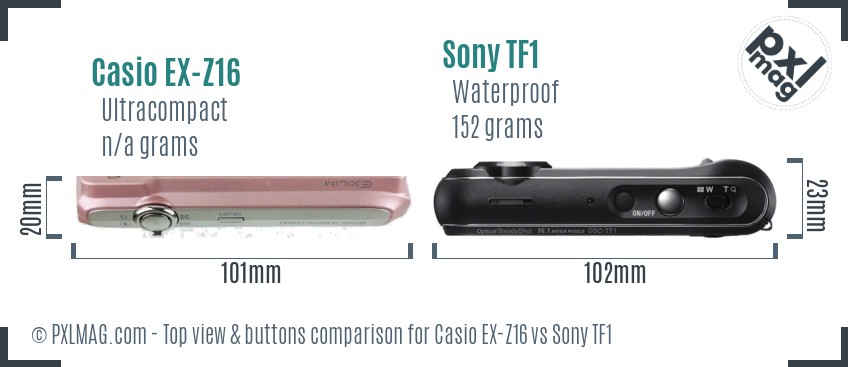 Casio EX-Z16 vs Sony TF1 top view buttons comparison