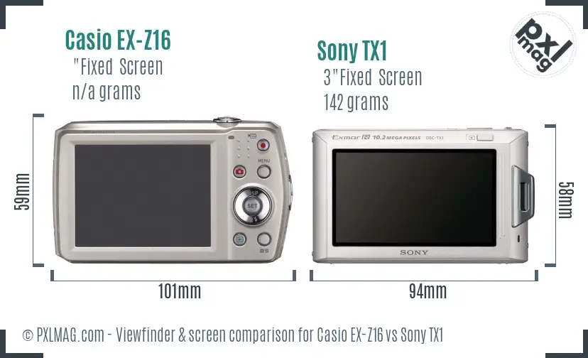 Casio EX-Z16 vs Sony TX1 Screen and Viewfinder comparison
