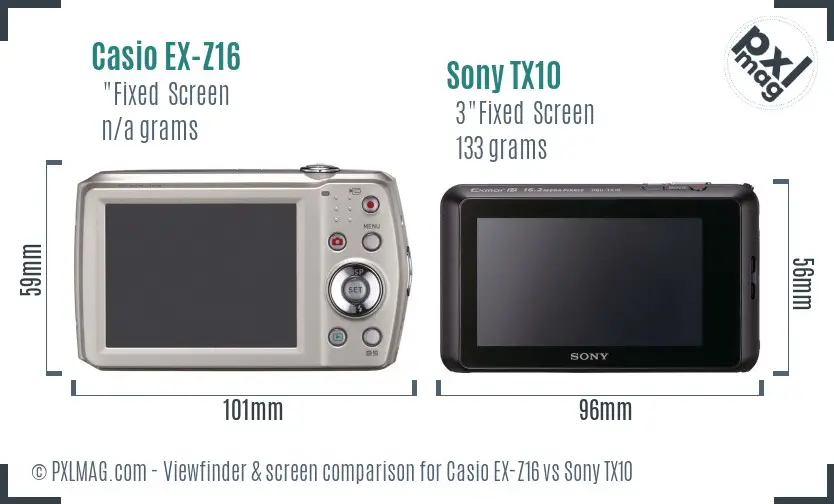 Casio EX-Z16 vs Sony TX10 Screen and Viewfinder comparison Casio EX-Z16 vs Sony TX10 Screen and Viewfinder comparison
