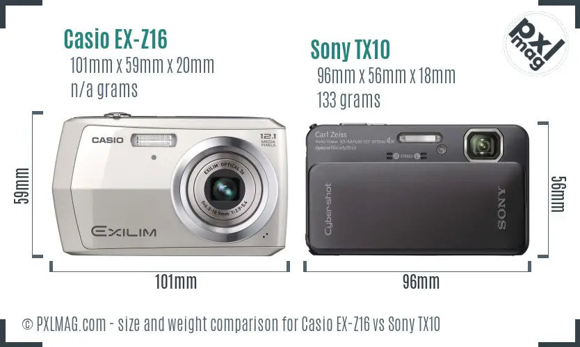 Casio EX-Z16 vs Sony TX10 size comparison Casio EX-Z16 vs Sony TX10 size comparison