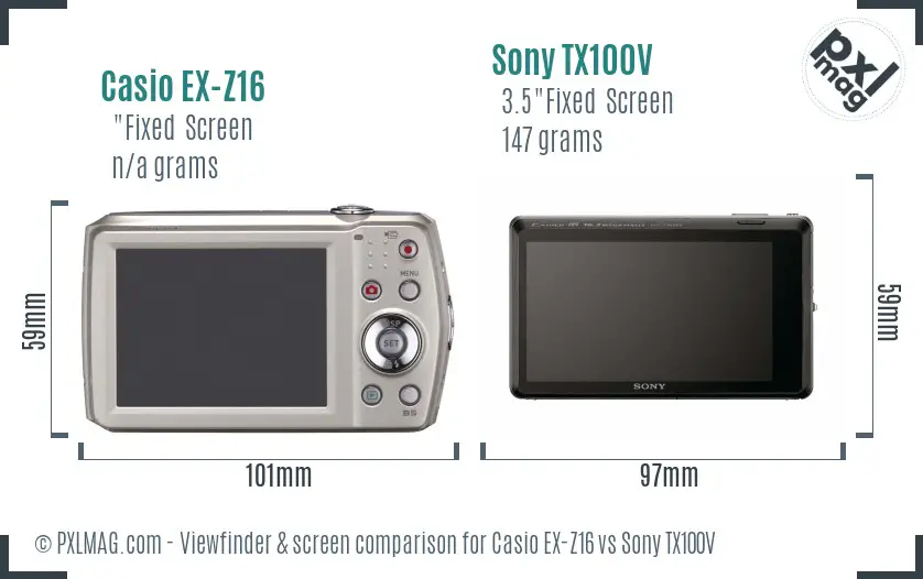 Casio EX-Z16 vs Sony TX100V Screen and Viewfinder comparison