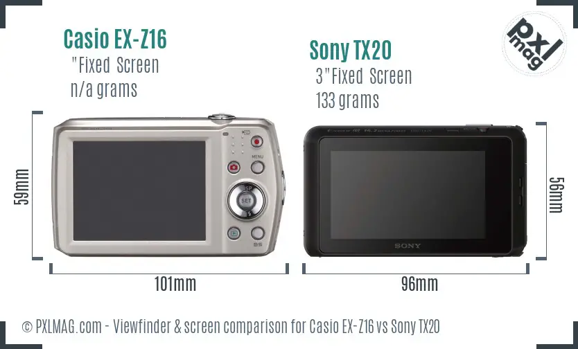 Casio EX-Z16 vs Sony TX20 Screen and Viewfinder comparison