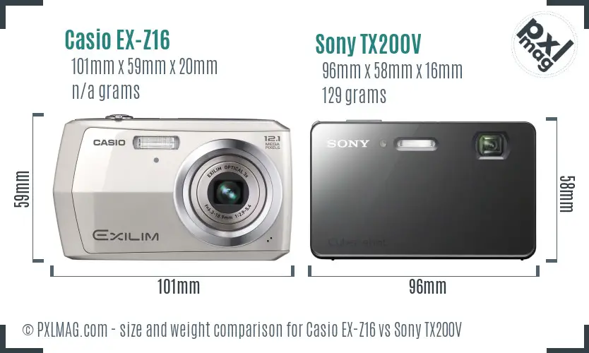 Casio EX-Z16 vs Sony TX200V size comparison