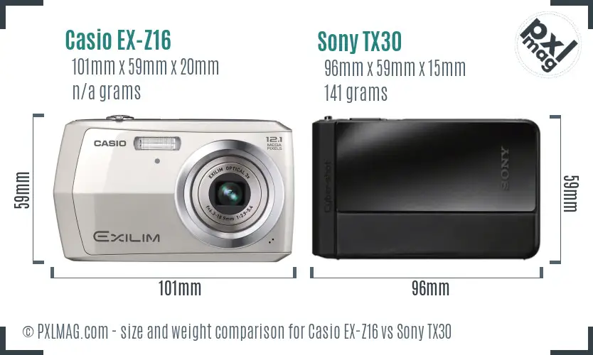 Casio EX-Z16 vs Sony TX30 size comparison