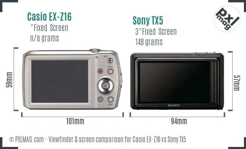 Casio EX-Z16 vs Sony TX5 Screen and Viewfinder comparison