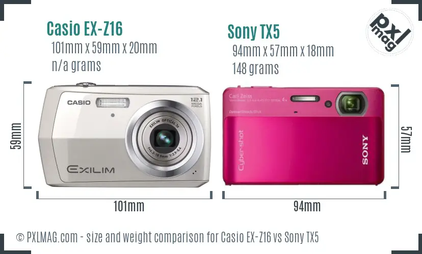 Casio EX-Z16 vs Sony TX5 size comparison